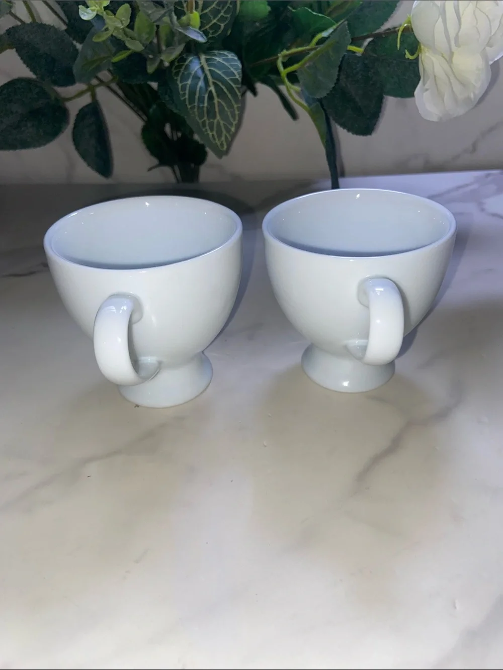 Vintage Set Of 2 Crate & Barrel White Espresso Demitasse Cup Mug 4 oz 3” Tall